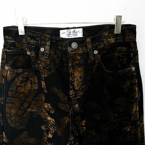 Free People Black High Rise Velvet Brocade Wide Leg Jeans Size 26 - Picture 4 of 7